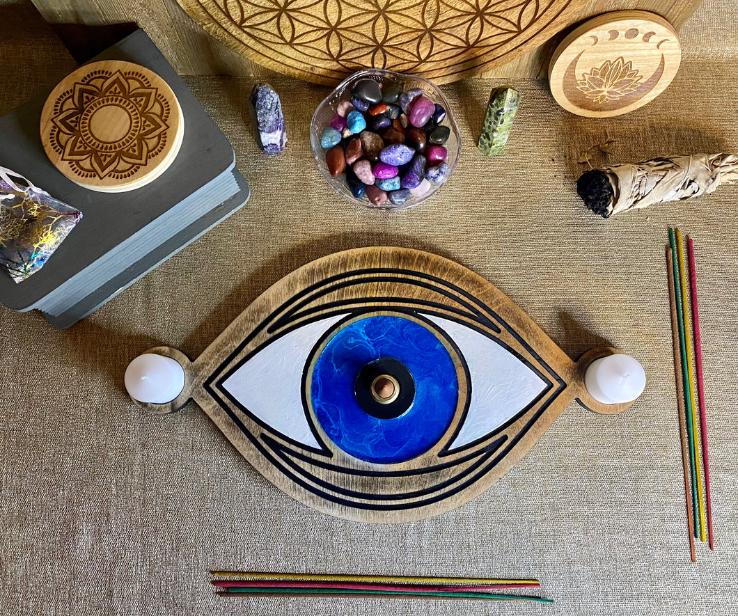 eye incense holder eye tealight holder. wooden eye. incense burner