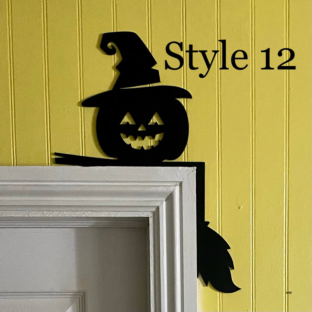 Pumpkin Witch Hat and Broom Décor | Spooky Door Decoration Style 12 | Renter Friendly Décor