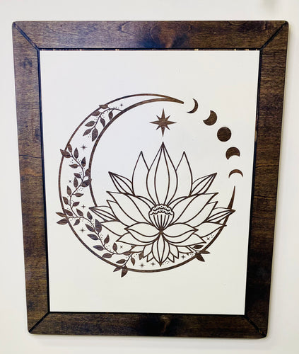 moon phase lotus flower wall art decor sign