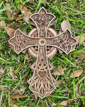 Load image into Gallery viewer, Multi-Layered Laser Cut Wall Decor Wooden Cross
