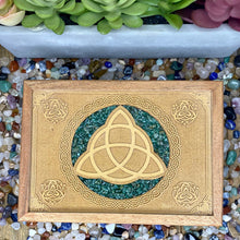 Load image into Gallery viewer, Wooden Box - Triquetra with Green Aventurine Crystal
