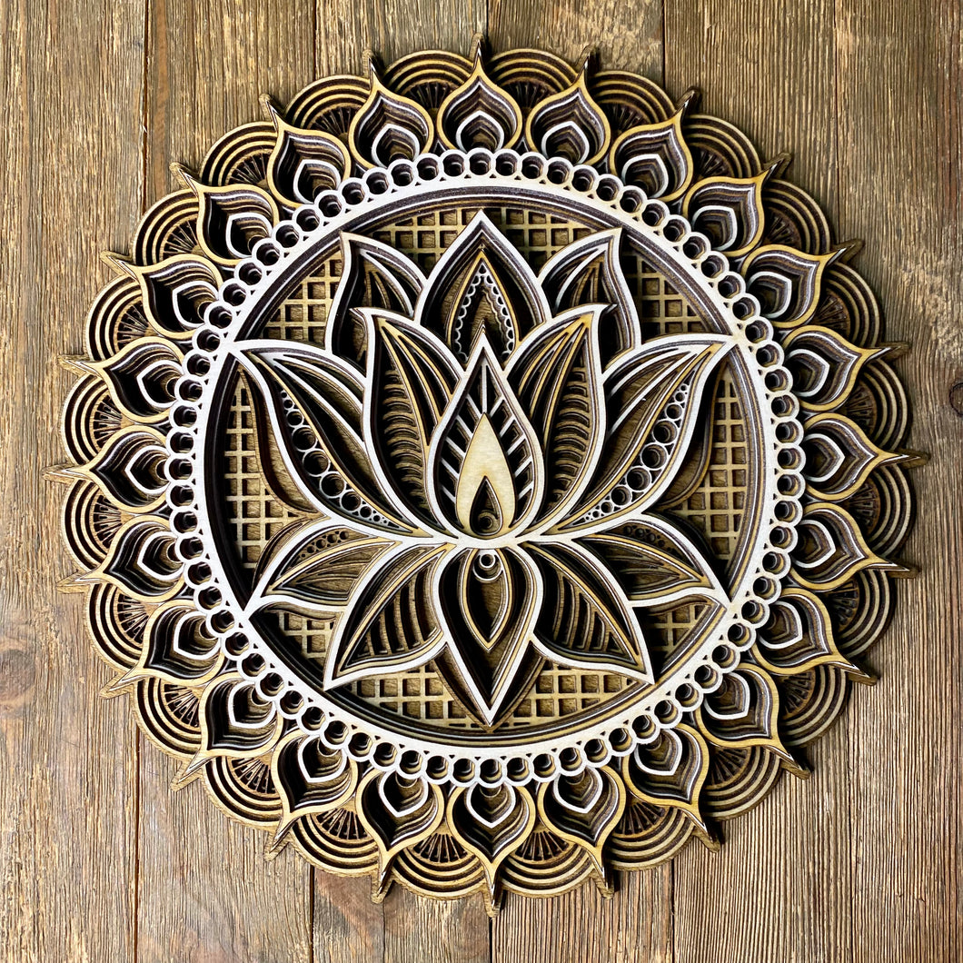 Multi-Layered Laser Cut Wall Decor Wooden Mandala Lotus